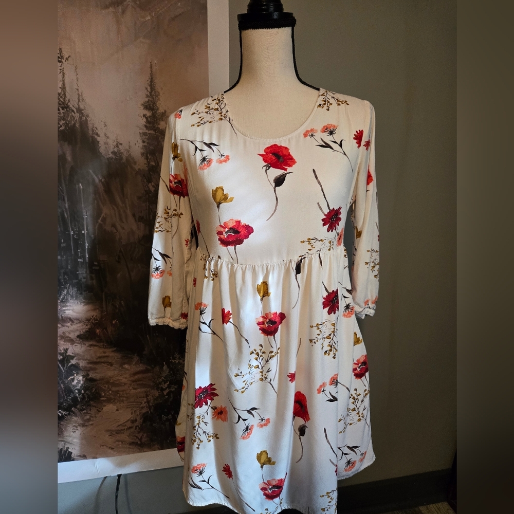 Lnwot Old Navy Xs Petite Floral Print Cream Dress. Lined. Great For Easter.